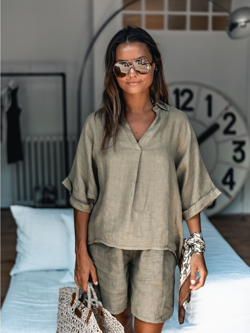 GRUNGEMAMA Valy khaki 100% linen oversized blouse